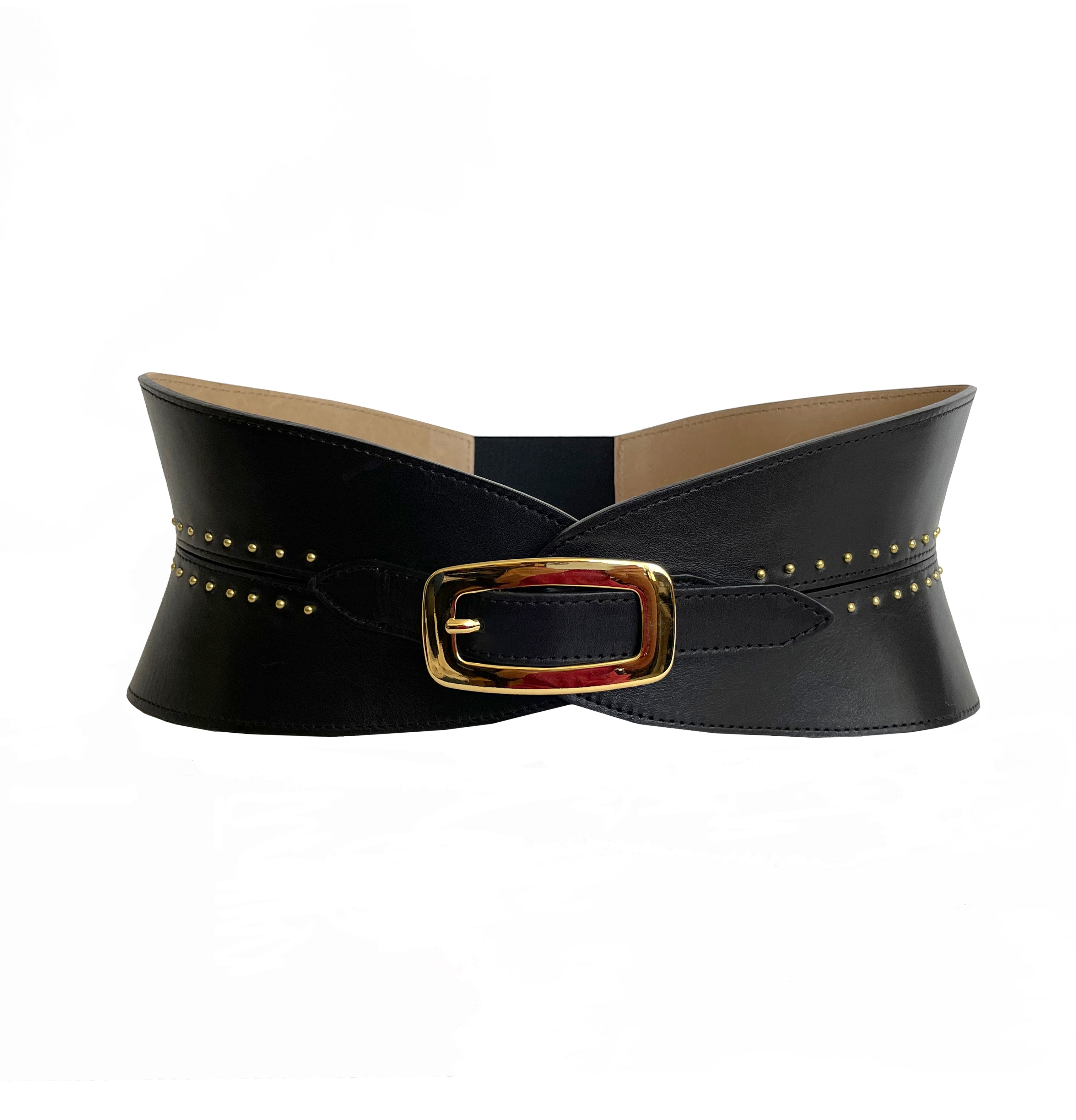 Laila Corset - Black Italian Leather Corset Belt With Gold Buckle