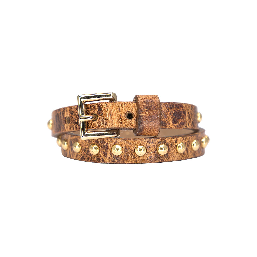 Double Leather Wrap Bullet Bracelet Liv & B Designs Tan