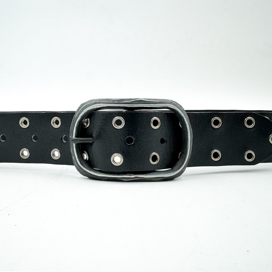 Lee Belt - Black Leather Belt Gunmetal Eyelets - Streets Ahead