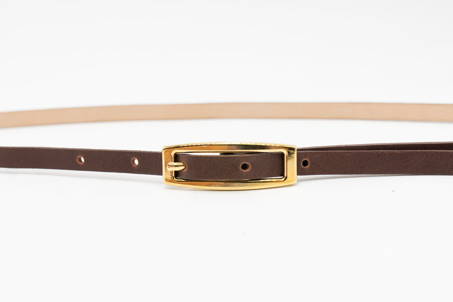 Seraphina Belt - Sleek Narrow Brown Italian Leather Strap Small Rectangular Buckle - Streets Ahead