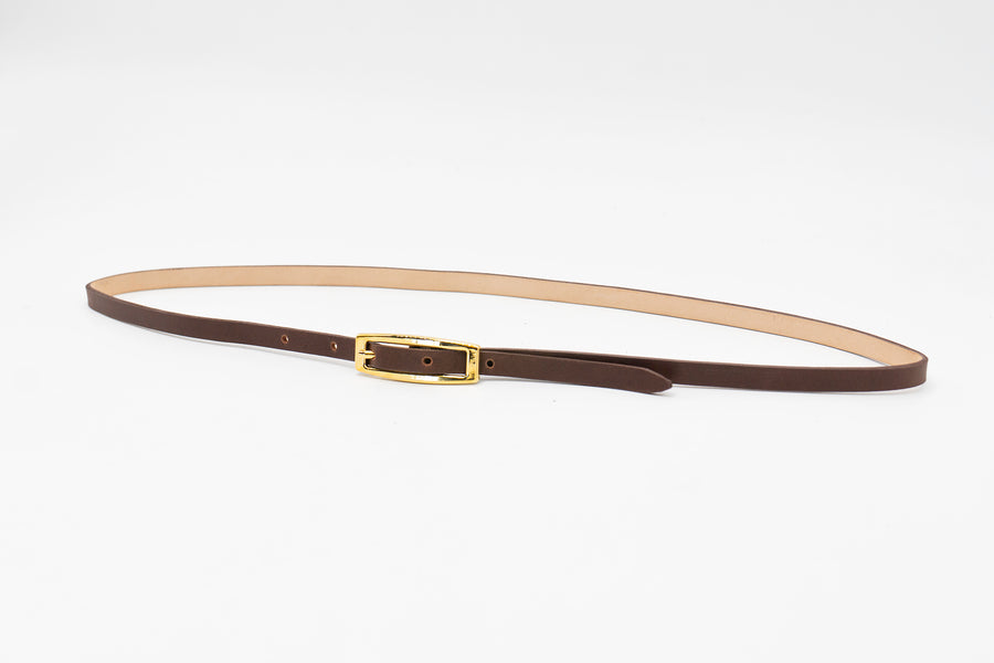 Seraphina Belt - Sleek Narrow Brown Italian Leather Strap Small Rectangular Buckle - Streets Ahead