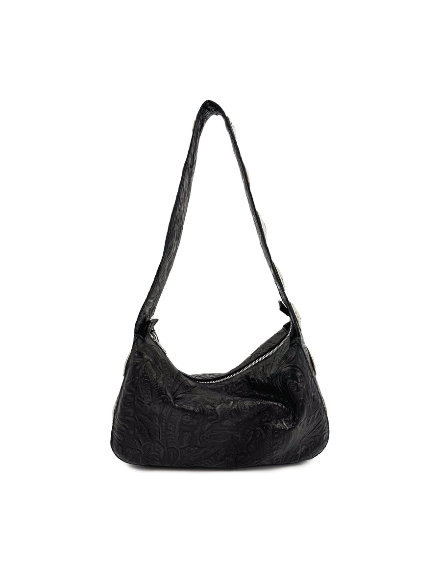 Noir Handbag - Tooled Italian Leather Shoulder Bag - Streets Ahead