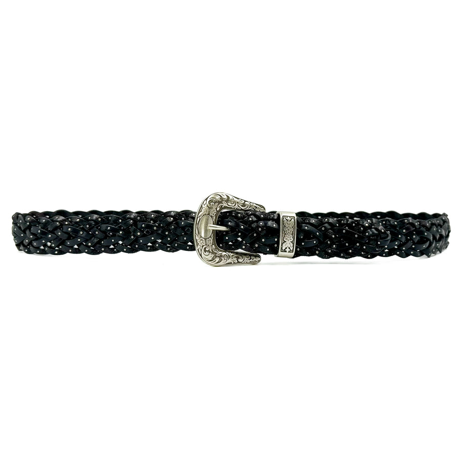 Jamie Belt - Western Black Woven Leather Unisex Belt - Streets Ahead