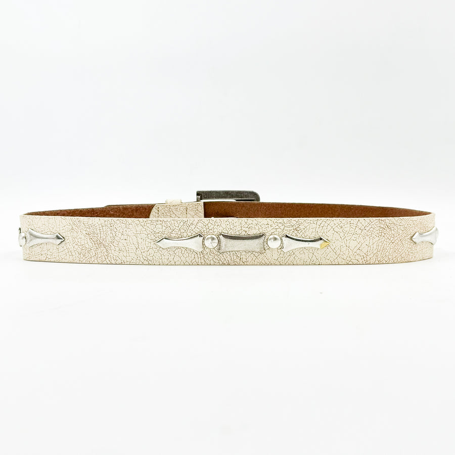 Skyler Belt - White Crackle Italian Leather Vintage Silver Buckle Belt - Streets Ahead