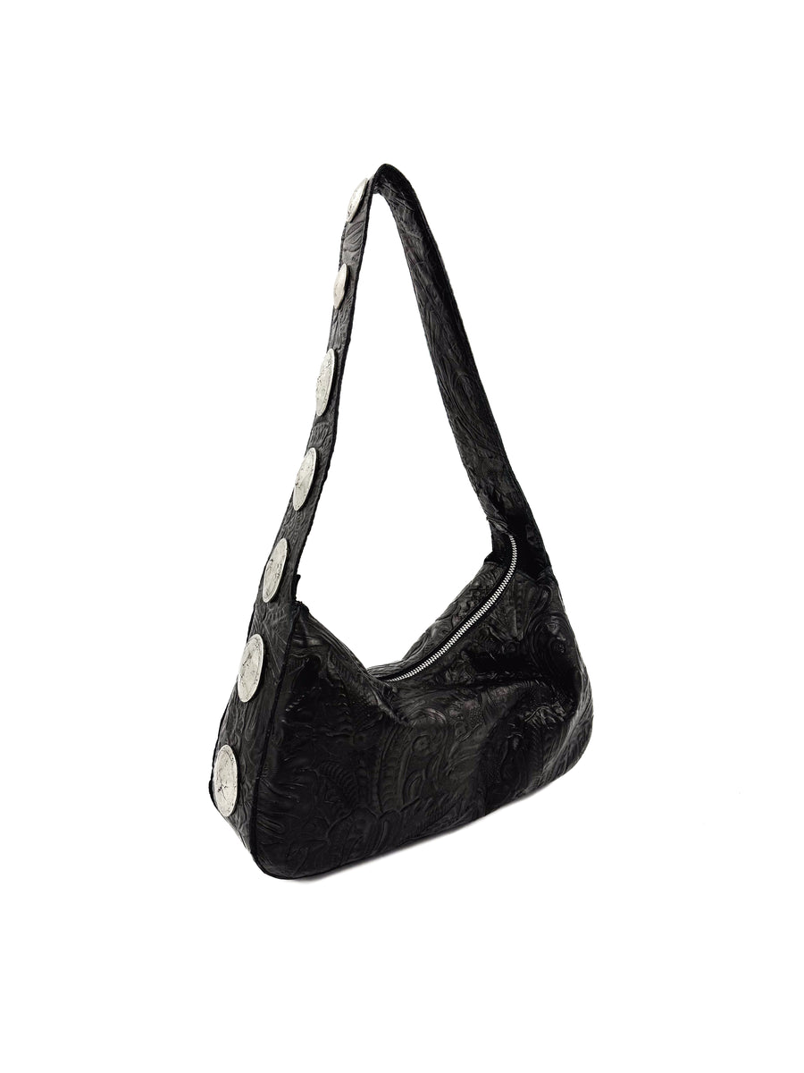 Noir Handbag - Tooled Italian Leather Shoulder Bag - Streets Ahead