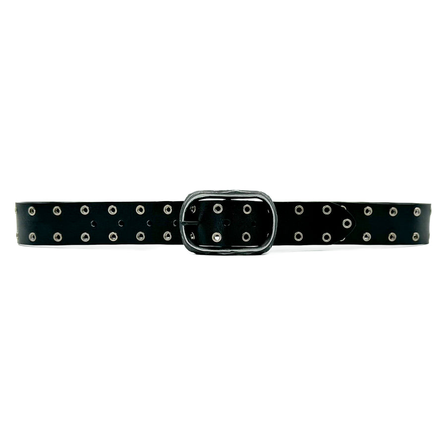 Lee Belt - Black Leather Belt Gunmetal Eyelets - Streets Ahead