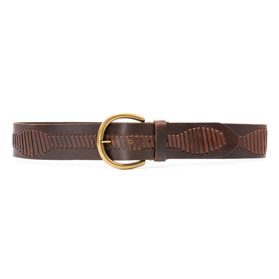 Magnolia Belt - Brass Equestrian-Style Buckle Brown Italian Leather Belt - Streets Ahead