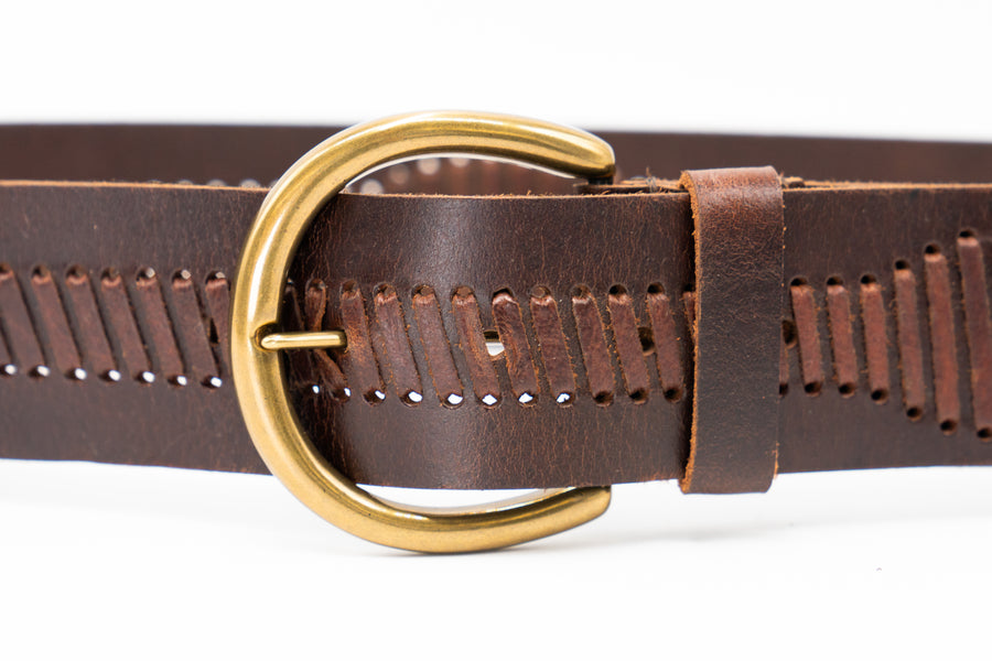 Magnolia Belt - Brass Equestrian-Style Buckle Brown Italian Leather Belt - Streets Ahead