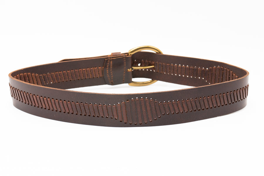 Magnolia Belt - Brass Equestrian-Style Buckle Brown Italian Leather Belt - Streets Ahead