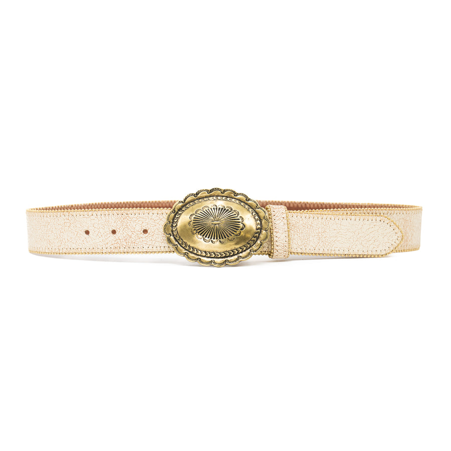 Solecist Belt - White Crackle Italian Leather With Detailed Western Buckle | Streets Ahead