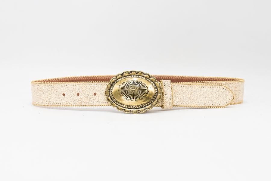 Solecist Belt - White Crackle Italian Leather With Detailed Western Buckle | Streets Ahead