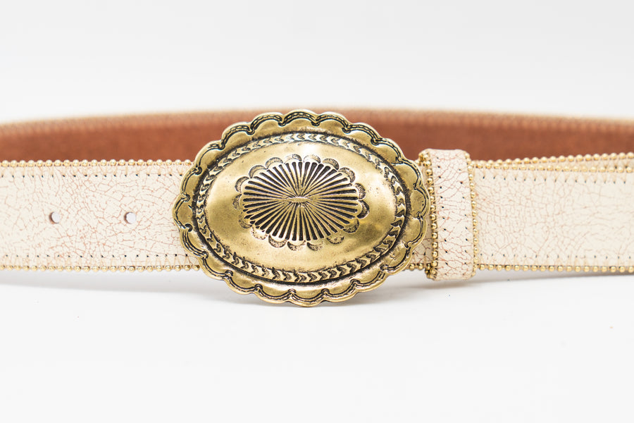 Solecist Belt - White Crackle Italian Leather With Detailed Western Buckle | Streets Ahead