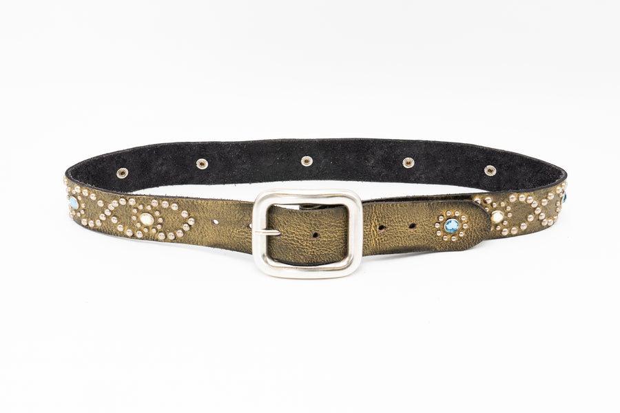 Salomé Belt - Retro Studded Pewter Italian Leather Strap Large Silver Buckle Belt - Streets Ahead