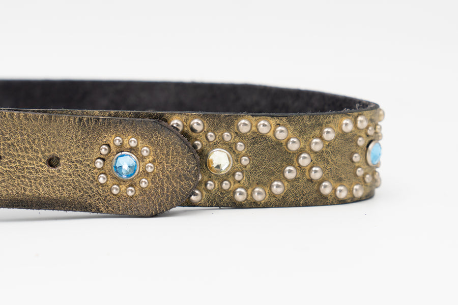 Salomé Belt - Retro Studded Pewter Italian Leather Strap Large Silver Buckle Belt - Streets Ahead