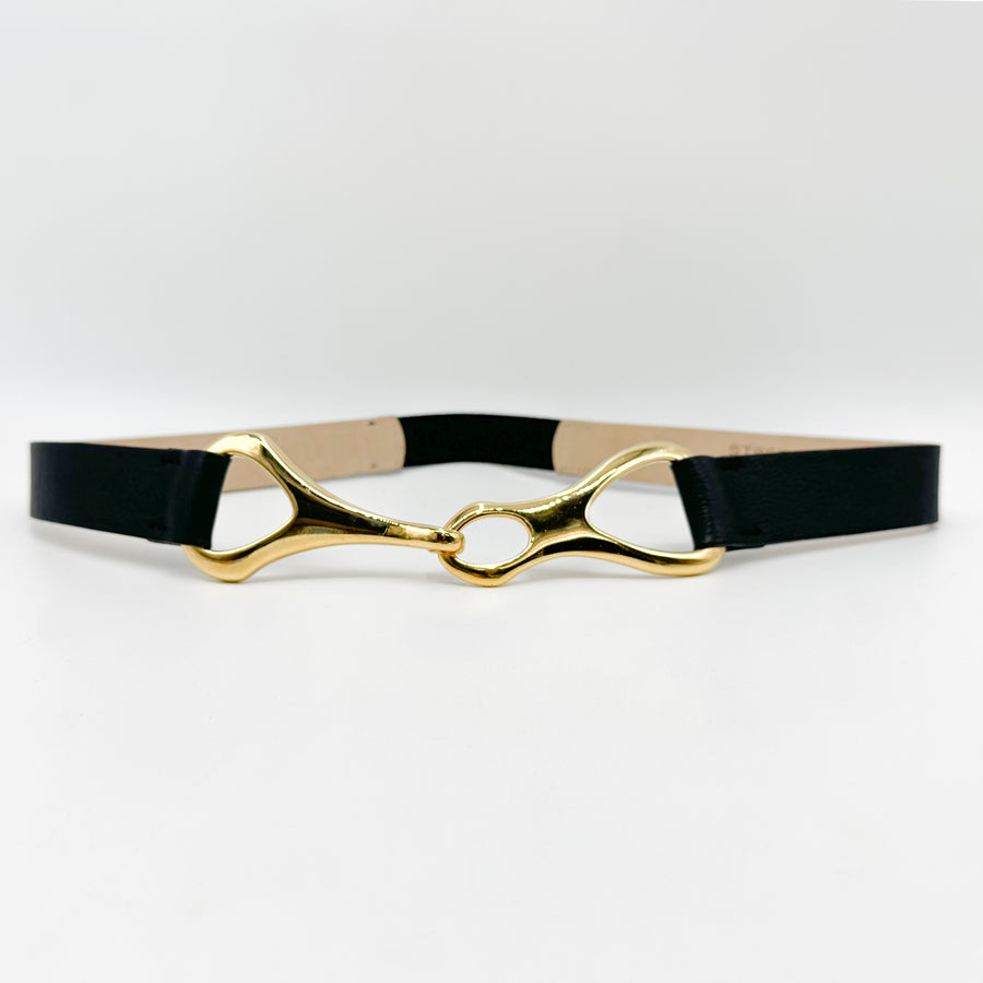 Sadie Belt - Gold Hardware Closure Black Italian Leather Stretch Belt - Streets Ahead