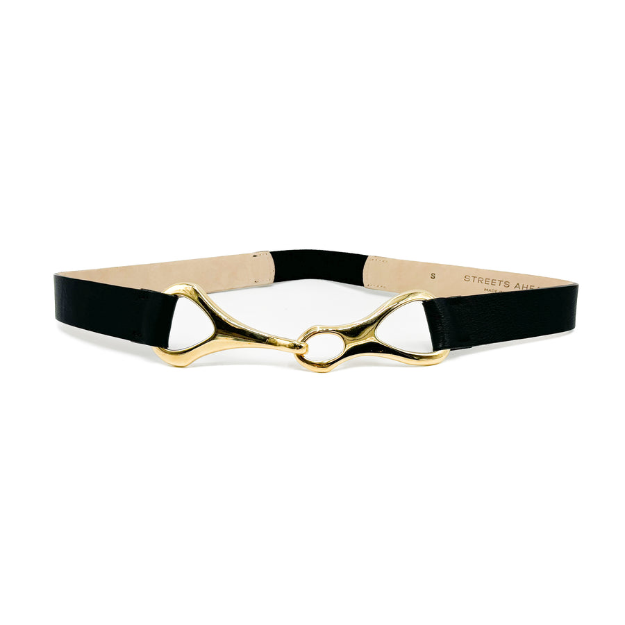 Sadie Belt - Gold Hardware Closure Black Italian Leather Stretch Belt - Streets Ahead