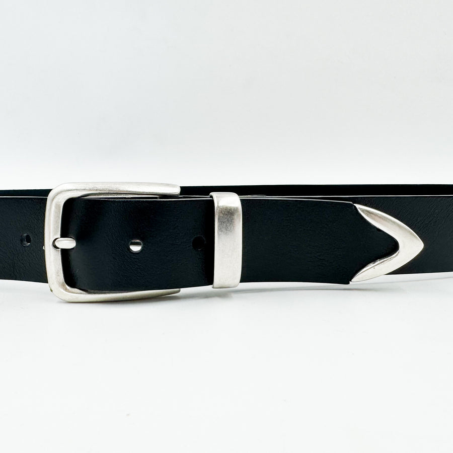 Casey Belt - Unisex Black Classic Italian Leather Silver Buckle - Streets Ahead