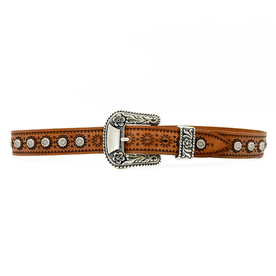 Riley Belt - Tan Western Italian Leather Unisex Belt - Streets Ahead