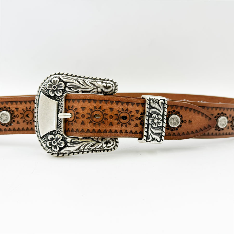 Riley Belt - Tan Western Italian Leather Unisex Belt - Streets Ahead