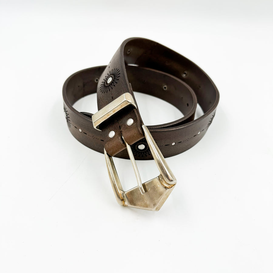 Morgan Belt - Brown Italian Leather Western Style Belt - Streets Ahead