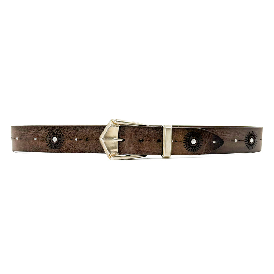 Morgan Belt - Brown Italian Leather Western Style Belt - Streets Ahead