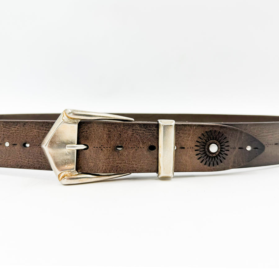 Morgan Belt - Brown Italian Leather Western Style Belt - Streets Ahead