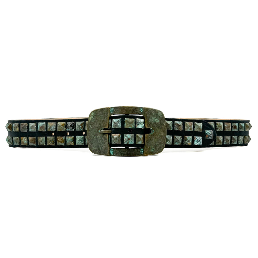 Jesse Belt - Patina Pyramid Studded Black Leather Belt - Streets Ahead