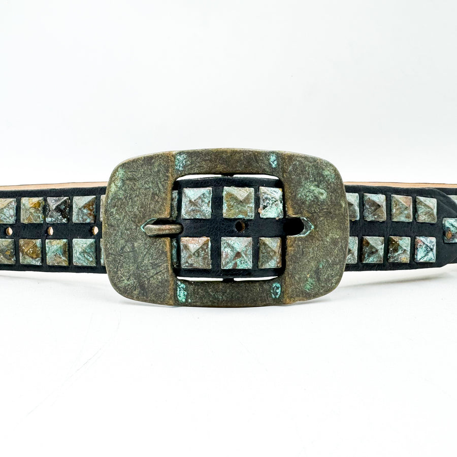 Jesse Belt - Patina Pyramid Studded Black Leather Belt - Streets Ahead