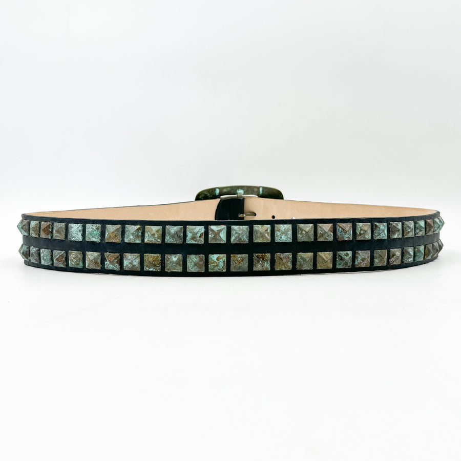 Jesse Belt - Patina Pyramid Studded Black Leather Belt - Streets Ahead