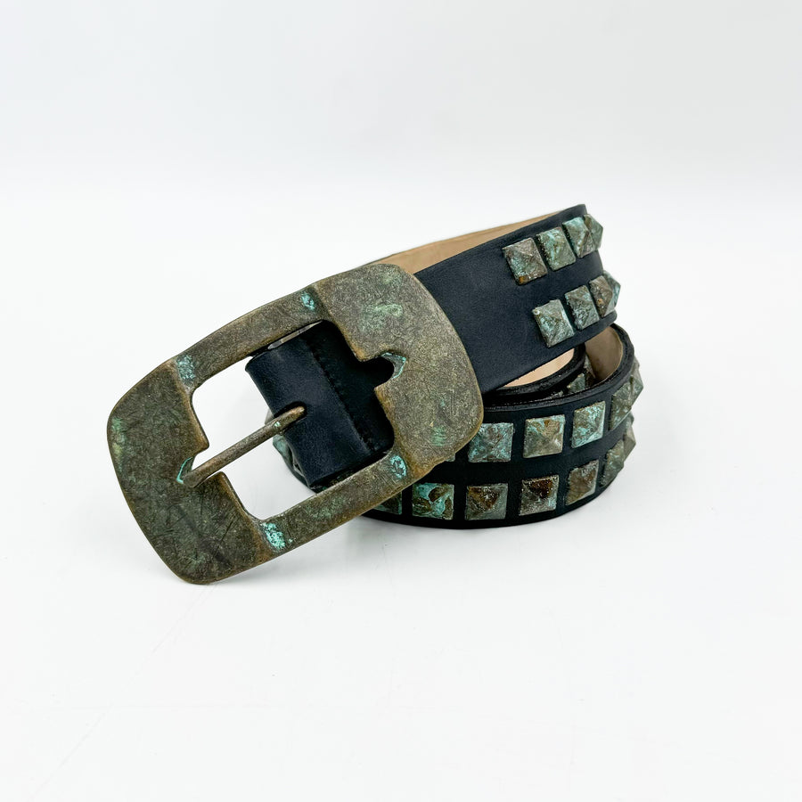 Jesse Belt - Patina Pyramid Studded Black Leather Belt - Streets Ahead