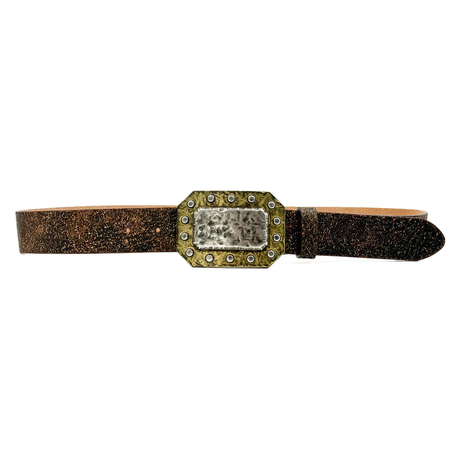 Rowen Belt - Distressed Italian Leather Two Tone Buckle Belt - Streets Ahead