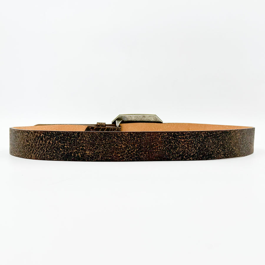 Rowen Belt - Distressed Italian Leather Two Tone Buckle Belt - Streets Ahead