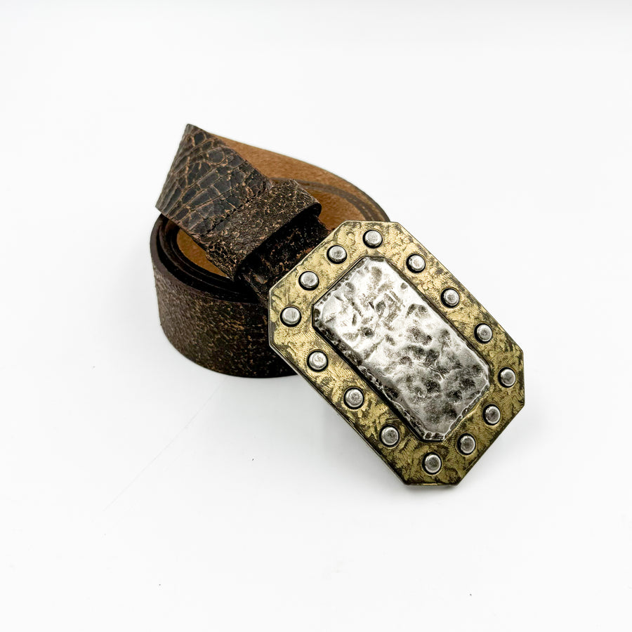 Rowen Belt - Distressed Italian Leather Two Tone Buckle Belt - Streets Ahead