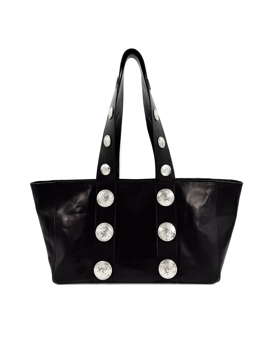 Jade Handbag - Black Italian Leather Handbag Silver Hardware - Streets Ahead