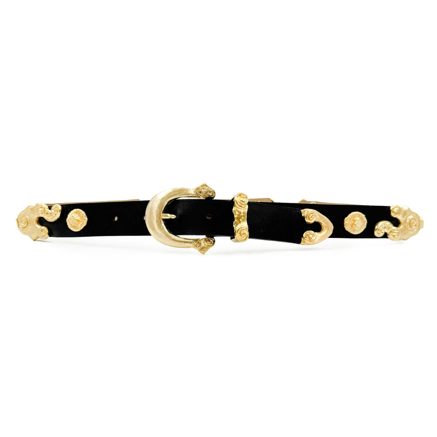 Dark Romance Belt -  Black Italian Leather With Striking 24k Gold-Plated Buckle and Hardware - Streets Ahead