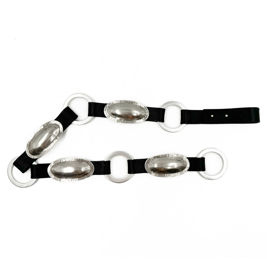 Bold Silver Hardware Italian Black Leather Belt