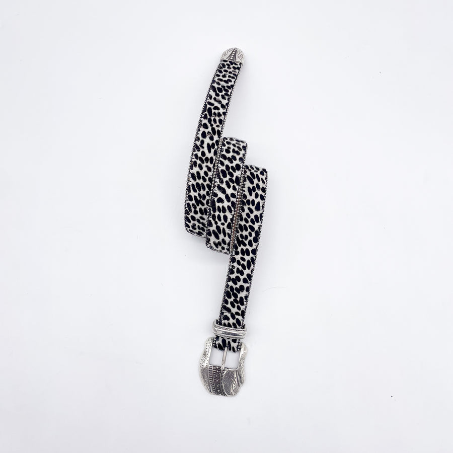 Lyra Cheetah Print Belt - Italian Black And White Cheetah Print Belt - Streets Ahead