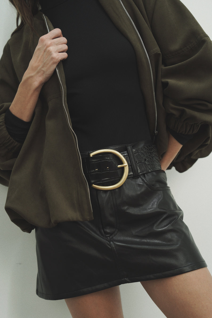 Cil Belt - Black Croc Embossed Wide Waist Italian Leather Belt Gold Buckle - Streets Ahead