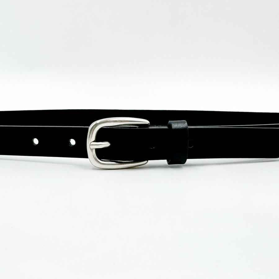 Millie Belt - Black Italian Leather Classic Narrow Belt Silver Buckle - Streets Ahead