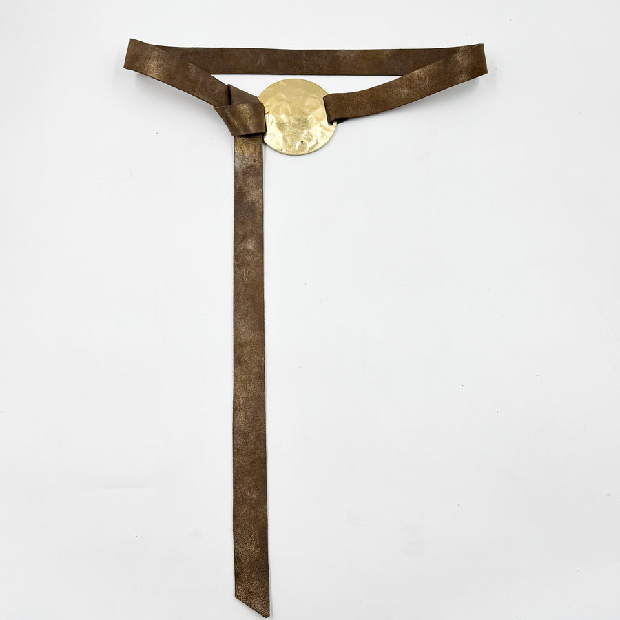 Honey Belt - Leather Long Flap Tie Belt Gold Hardware - Streets Ahead