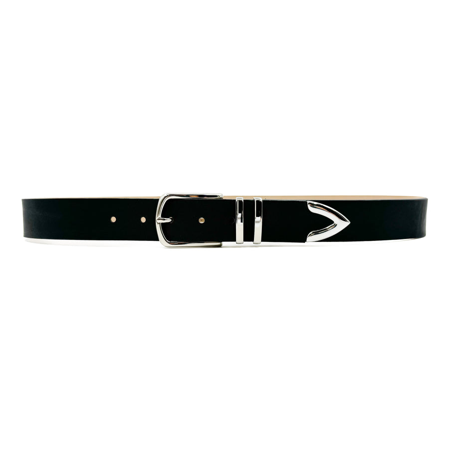 River Belt - Classic Black Italian Leather Belt Silver Buckle Set - Streets Ahead