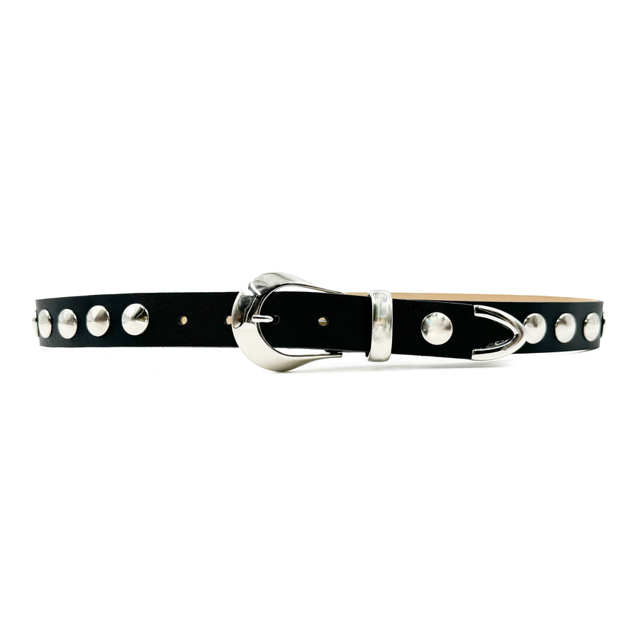 Emma Belt - Western Style Smooth Black Italian Leather Belt With Silver Studs - Streets Ahead