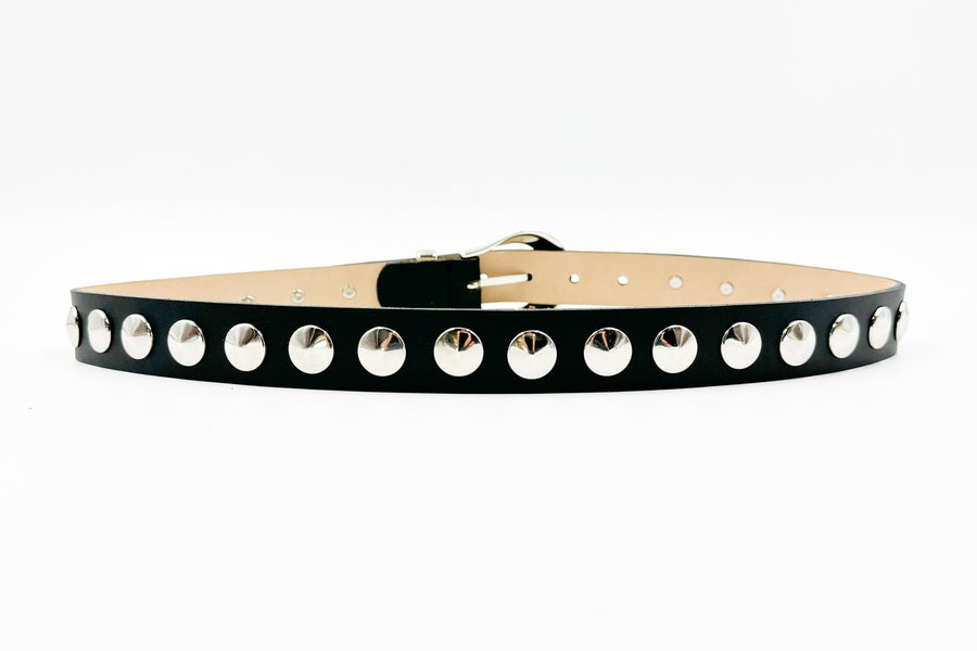 Emma Belt - Western Style Smooth Black Italian Leather Belt With Silver Studs - Streets Ahead