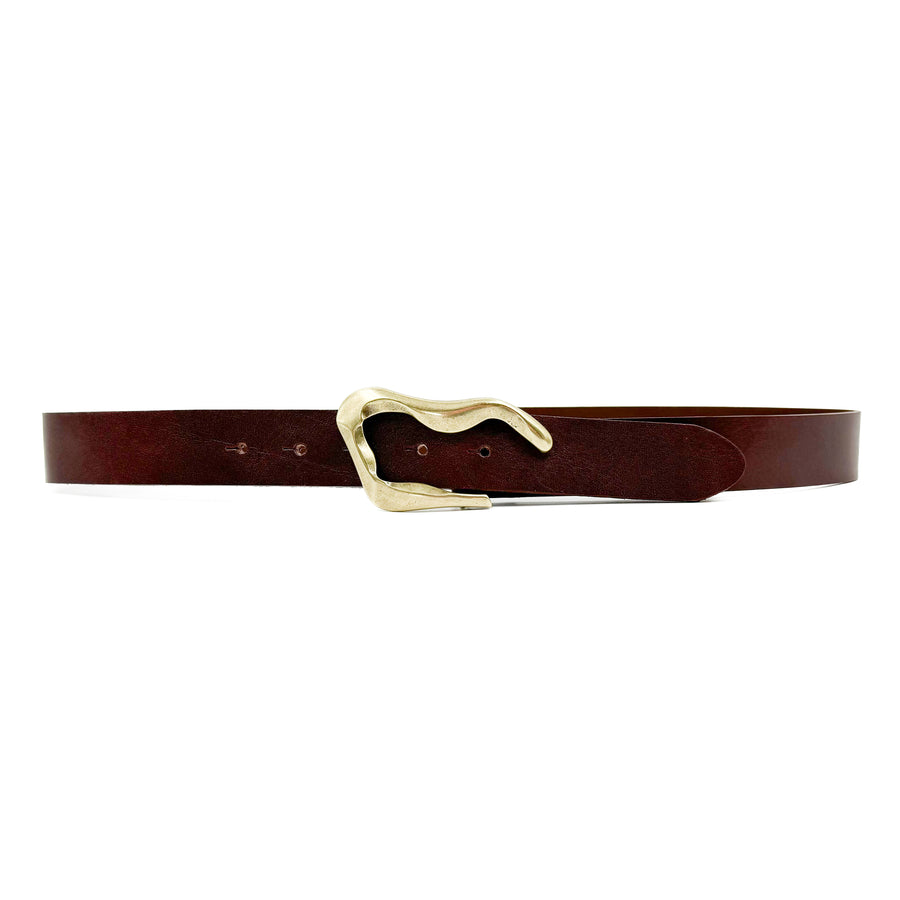 Reilly Belt - Chocolate Italian Leather Brass Organic Shaped Buckle - Streets Ahead