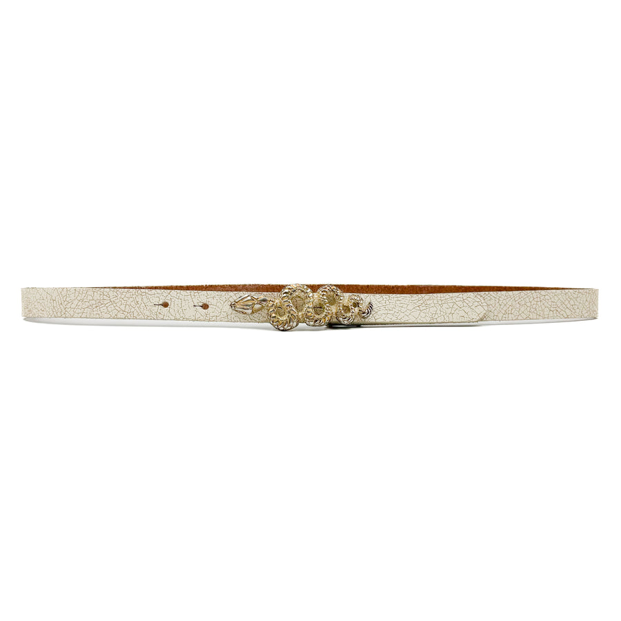 Ophira Belt - Snake Buckle Narrow Belt Ivory Crackle Italian Leather - Streets Ahead