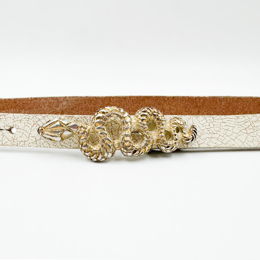 Ophira Belt - Snake Buckle Narrow Belt Ivory Crackle Italian Leather - Streets Ahead