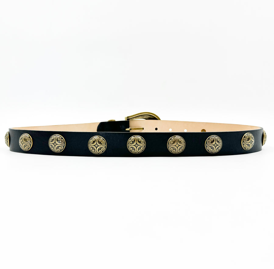 Athena Belt - Wester Style Black Leather Belt Brass Buckle Set - Streets Ahead