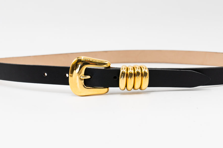 Selene Belt - Black Italian Leather Belt Gold Buckle Multi-Loop Design - Streets Ahead