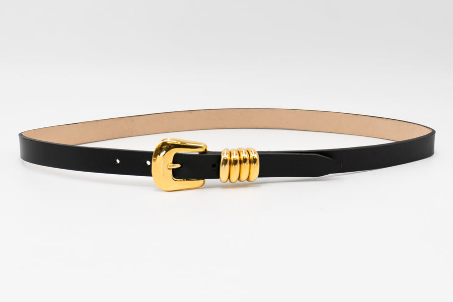 Selene Belt - Black Italian Leather Belt Gold Buckle Multi-Loop Design - Streets Ahead