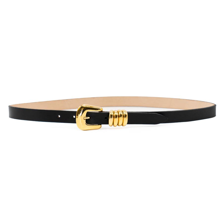 Selene Belt - Black Italian Leather Belt Gold Buckle Multi-Loop Design - Streets Ahead